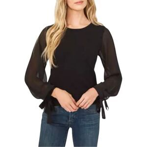 CeCe Black Sheer Swiss Dot Sleeve Blouse